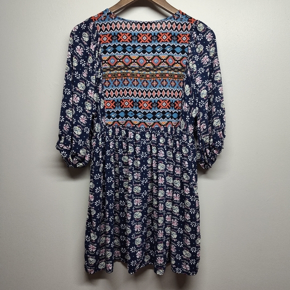 Umgee Boho Tunic Top Women's Size S Blue Floral Relaxed Fit - Picture 6 of 8